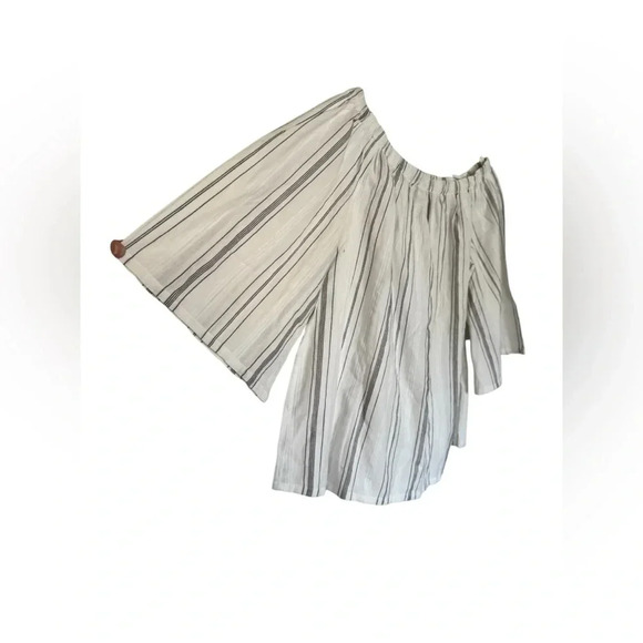 Garnet Hill Small White Striped Top Drop Shoulder Peasant Blouse Cottagecore - Picture 7 of 10